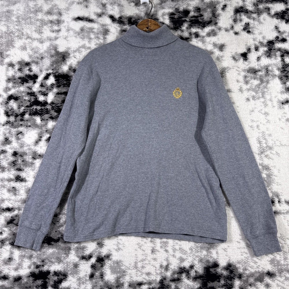 VTG Lauren Ralph Lauren Top Womens Size Medium Gray Crest Preppy Turtleneck